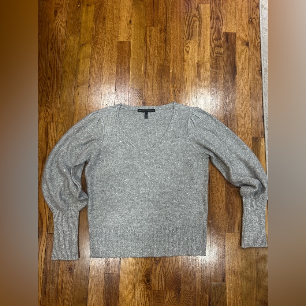 Women's Gray Sparkle V-Neck Sweater